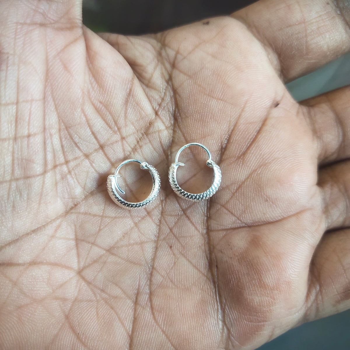925 Sterling Silver Textured Hoop Earrings - Style 2