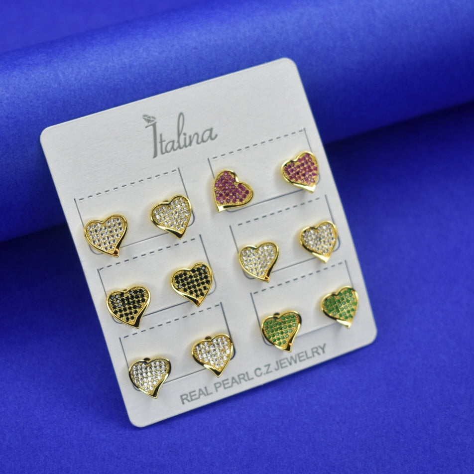 Heart-Shaped Zircon Stud Earrings - 24K Gold Plated Romantic Jewelry
