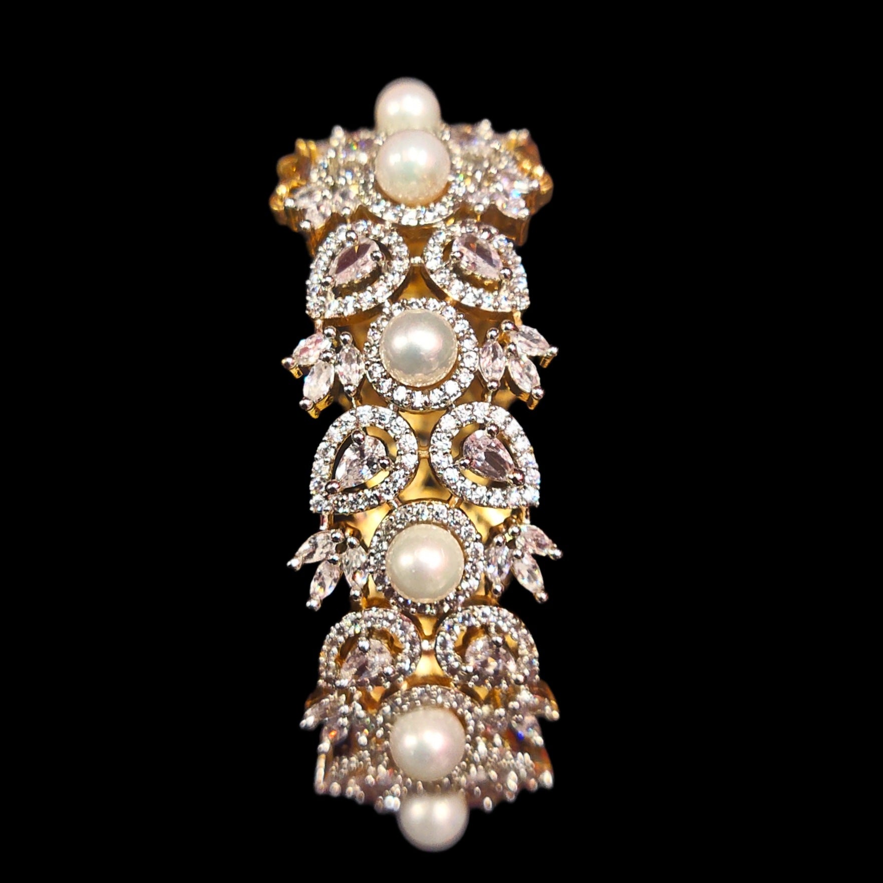American Diamond Pearl Bangles - 24K Gold Plated AD Bangles Set