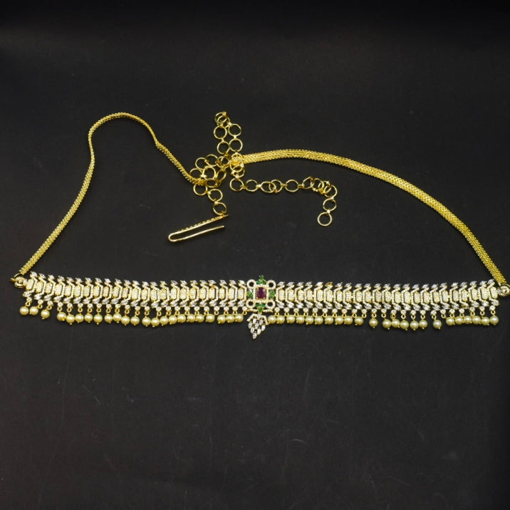 Stunning Zircon 24K Gold Plate Stylish Chain Vaddanam.