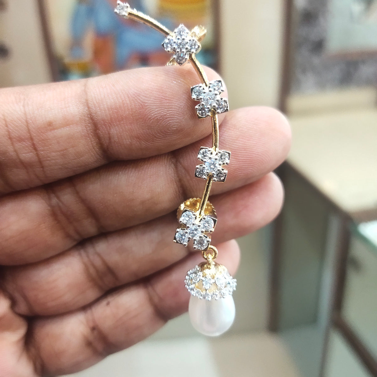 Rhodium Gold Zircon Diamond Look Earcuffs