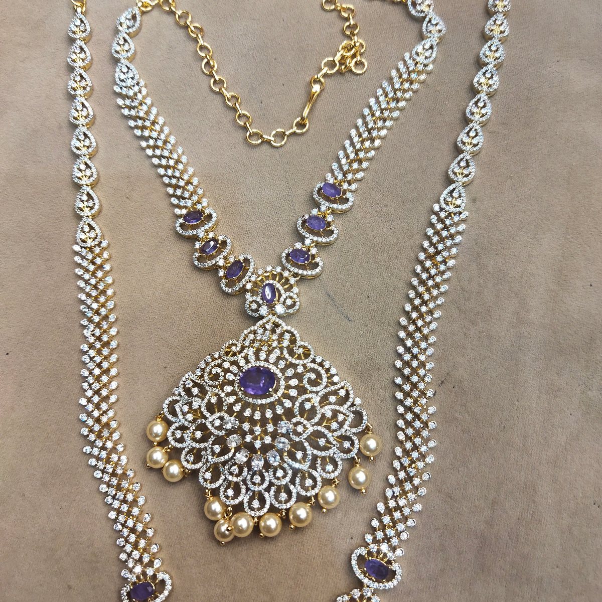 Asp Purple Zircon Duo - Long Necklace and Short Necklace Combo Set