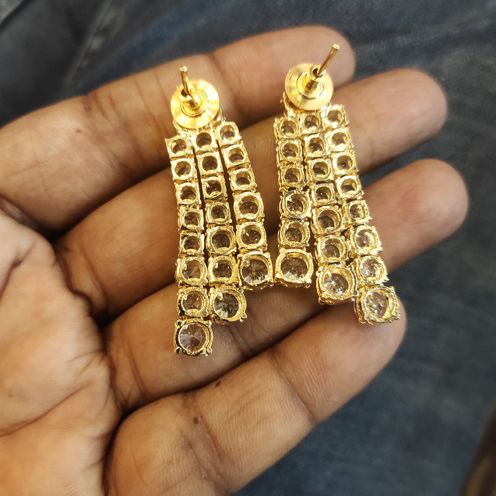 3 Layer Crystal Clear Solitaire Diamond Look Rhodium-Gold Double Tone Zircon Necklace Set with Earrings