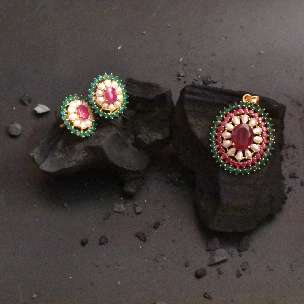 Gems & Pearl Pendant Set - Grace Collection