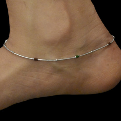 "Chic Charm: Handcrafted Pure Silver Anklet with a Pop of Color!"