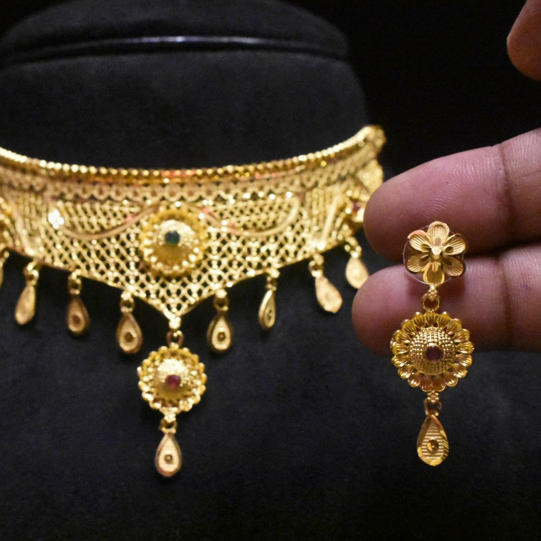 Gold Forming Choker with Earrings - 24K Gold Plated Premium Finishing