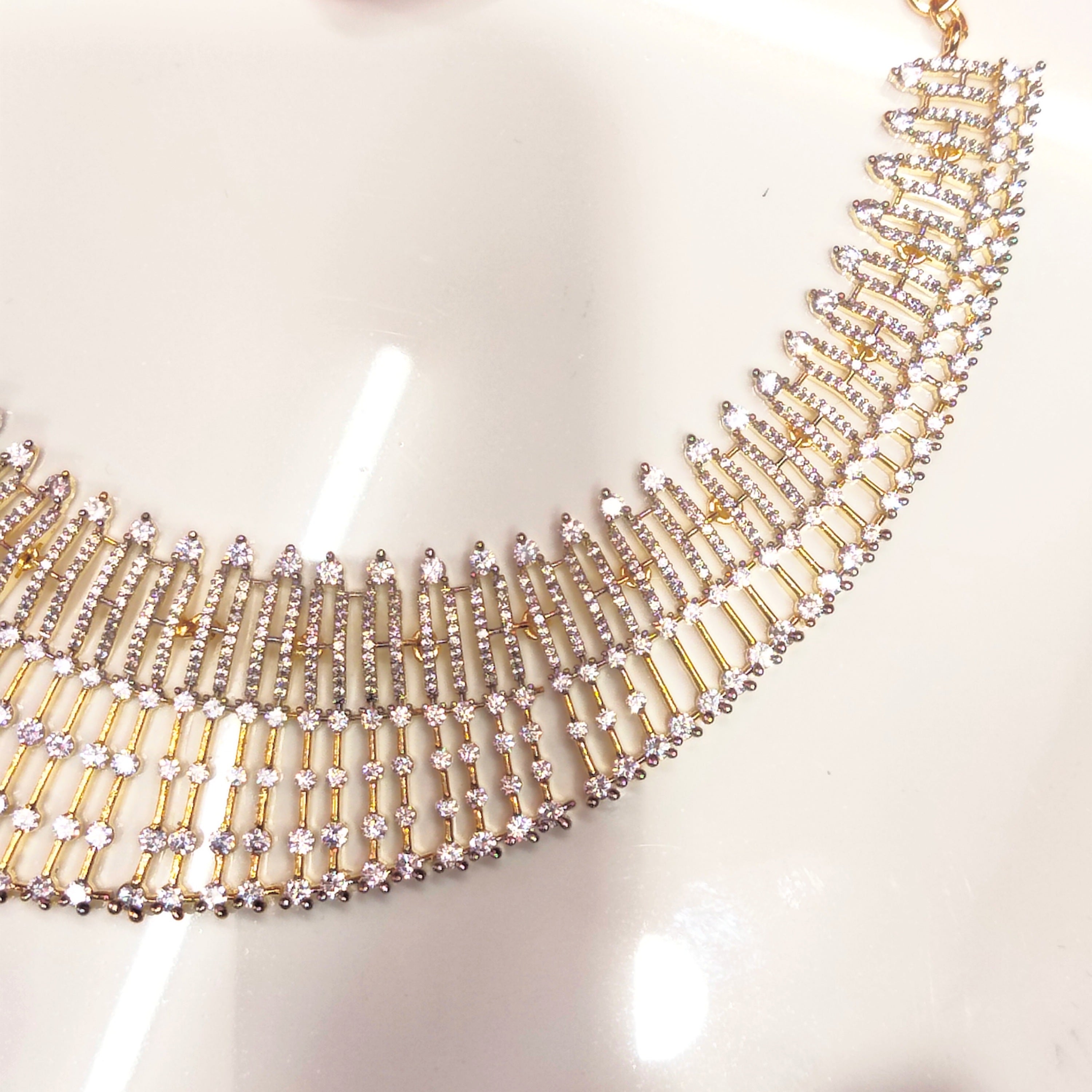 Glamorous American Diamond Necklace Set - Show-Stopping Bridal Jewellery