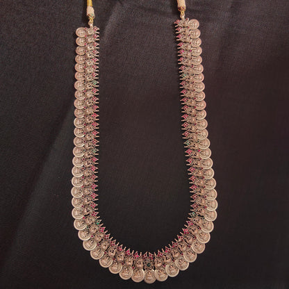 "Goddess Glam: Unleashing the Divine with ASP Fashion Jewellery's Silver Plated Nakshi Lakshmi Kasula Haram 96327119"