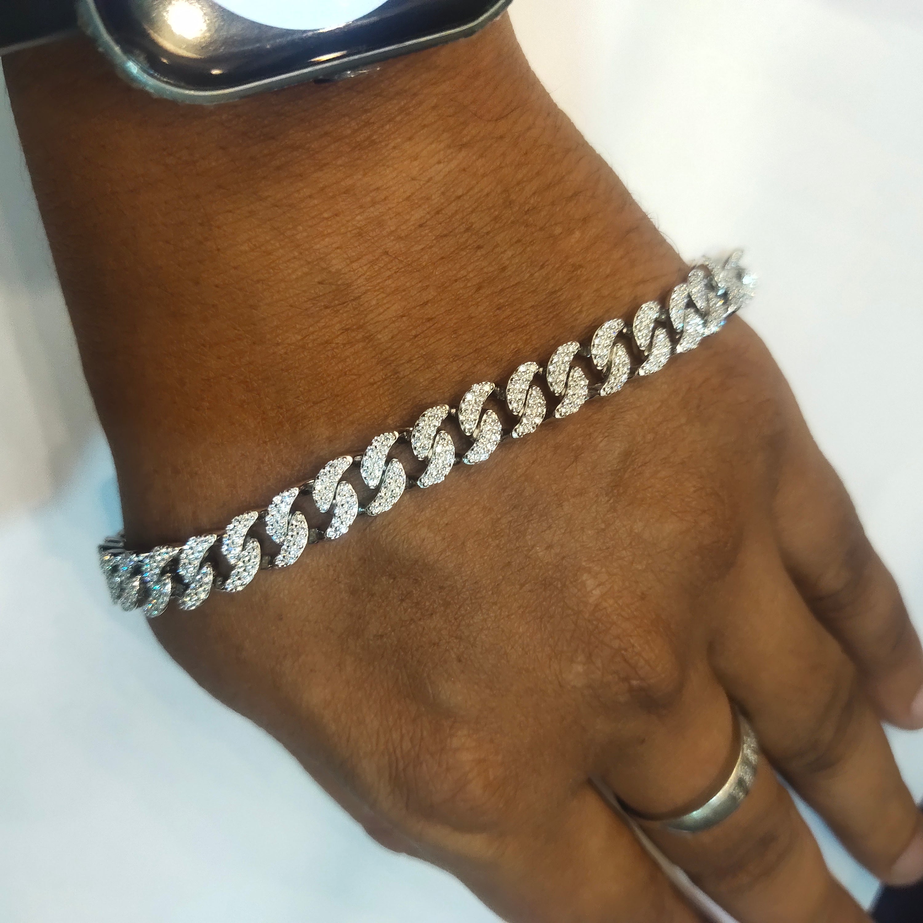 Asp Sterling Silver Zircon Cuban Link Bracelet for Men