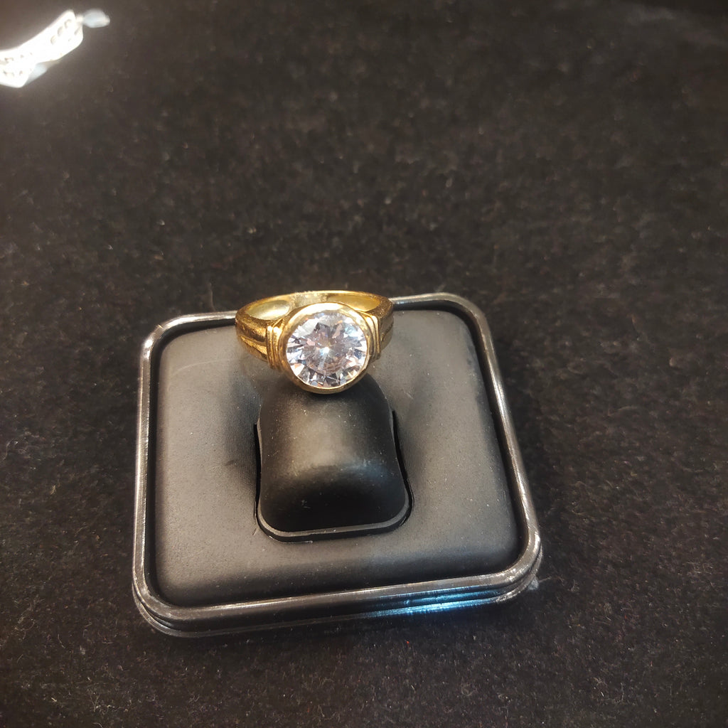 White CZ Solitaire Ring | 24K Gold Plated Statement Ring