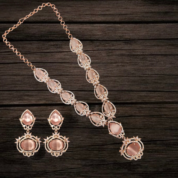 Asp Fashion Jewellery Rose Gold Pink American Diamonds Necklace Set