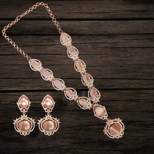 Asp Fashion Jewellery Rose Gold Pink American Diamonds Necklace Set