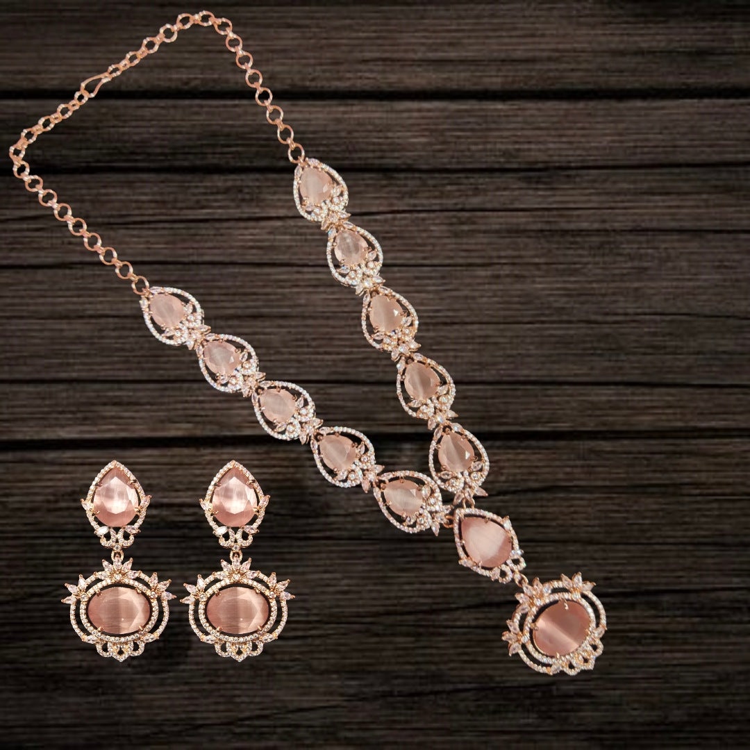 Asp Fashion Jewellery Rose Gold Pink American Diamonds Necklace Set