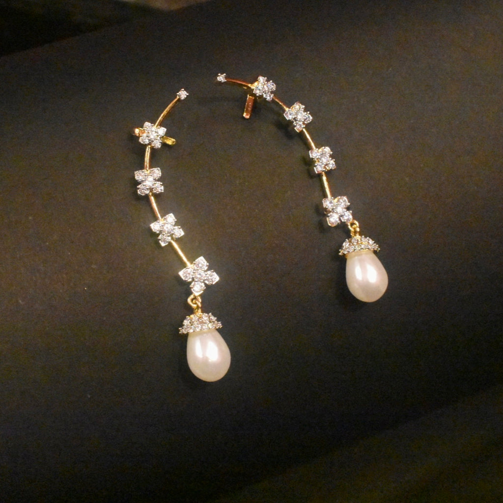 Rhodium Gold Zircon Diamond Look Earcuffs