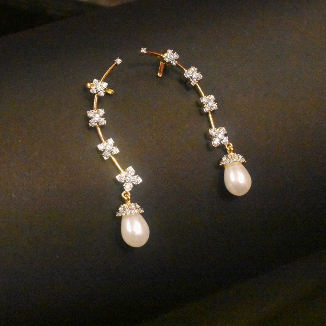 Rhodium Gold Zircon Diamond Look Earcuffs