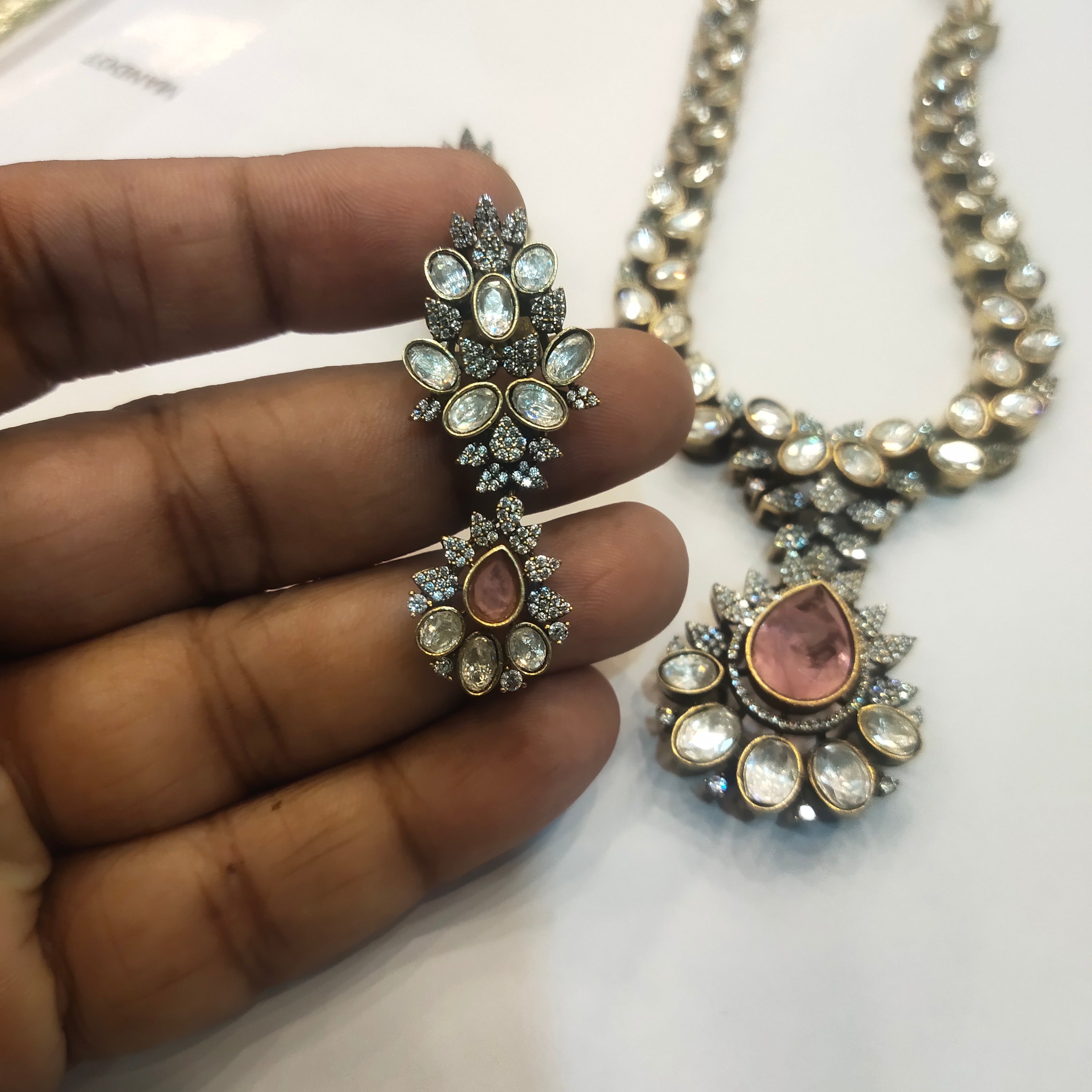 Asp Pink Victorian Polki Necklace Set