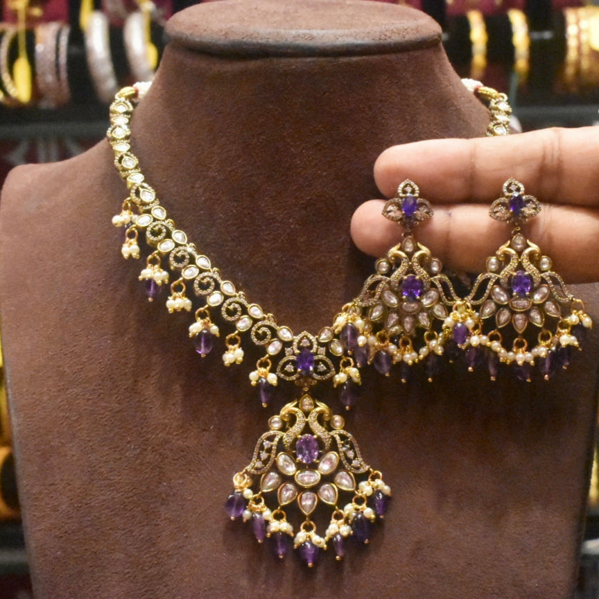 Asp Purple Victorian Zircon Necklace Set