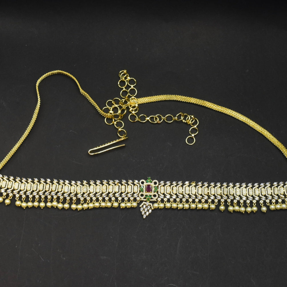 Stunning Zircon 24K Gold Plate Stylish Chain Vaddanam.