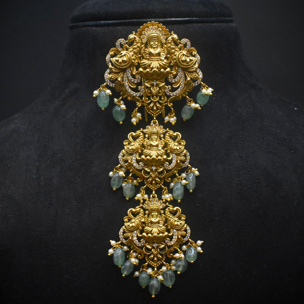 3 Pieces Jada Billalu - Temple Finish Hair Jewellery with Goddess Laxmi