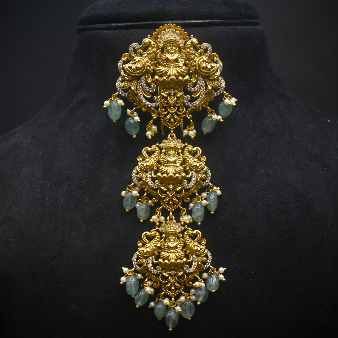 3 Pieces Jada Billalu - Temple Finish Hair Jewellery with Goddess Laxmi