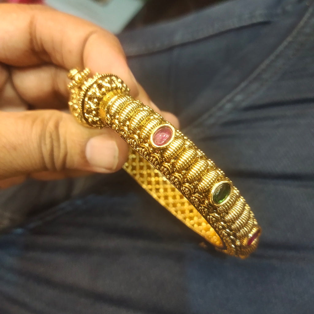 Antique Finish 24K Gold Plated Openable Kada for Men (Size 2-8)