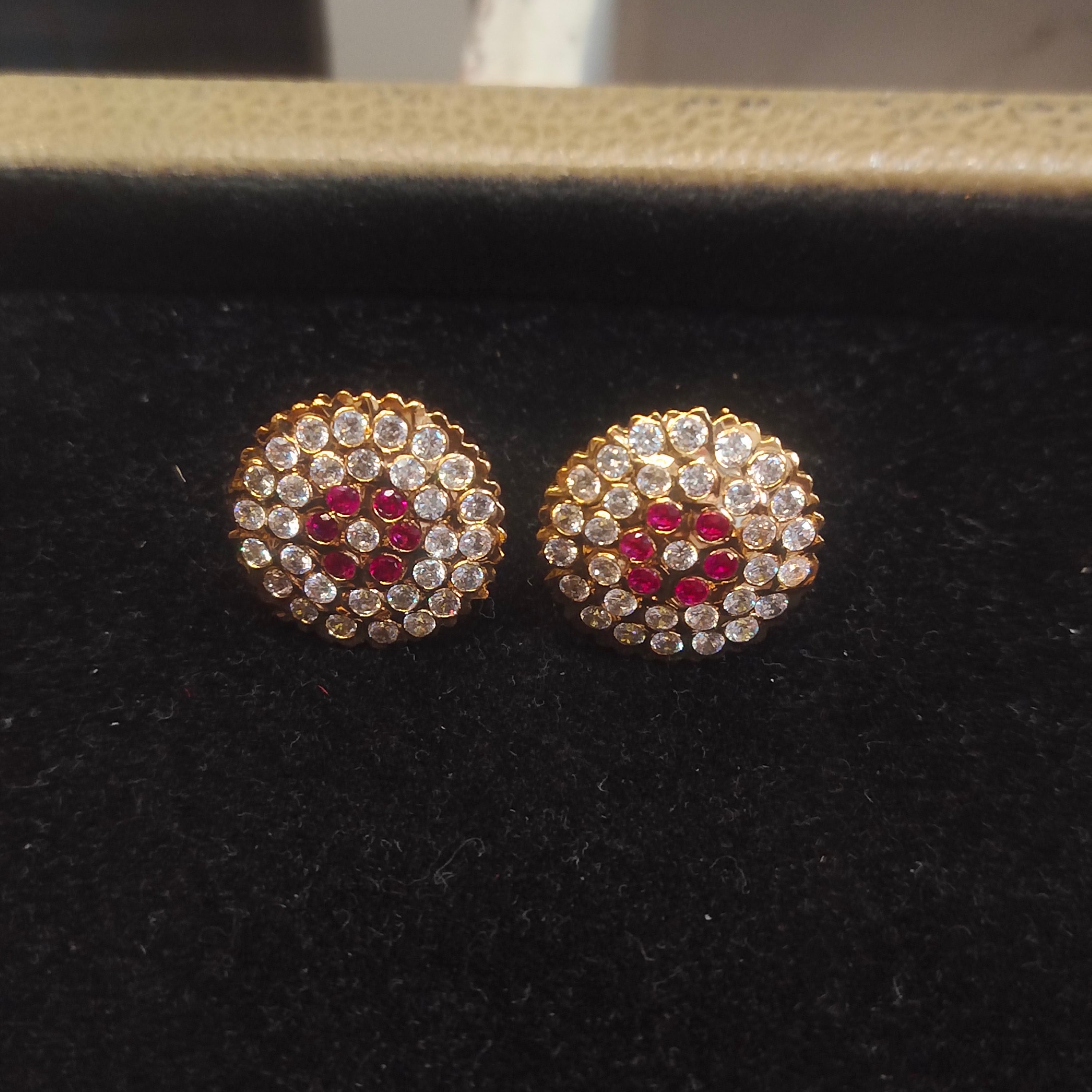 Panchaloha Kammalu Studs with Ruby Accents - Round Cluster Design