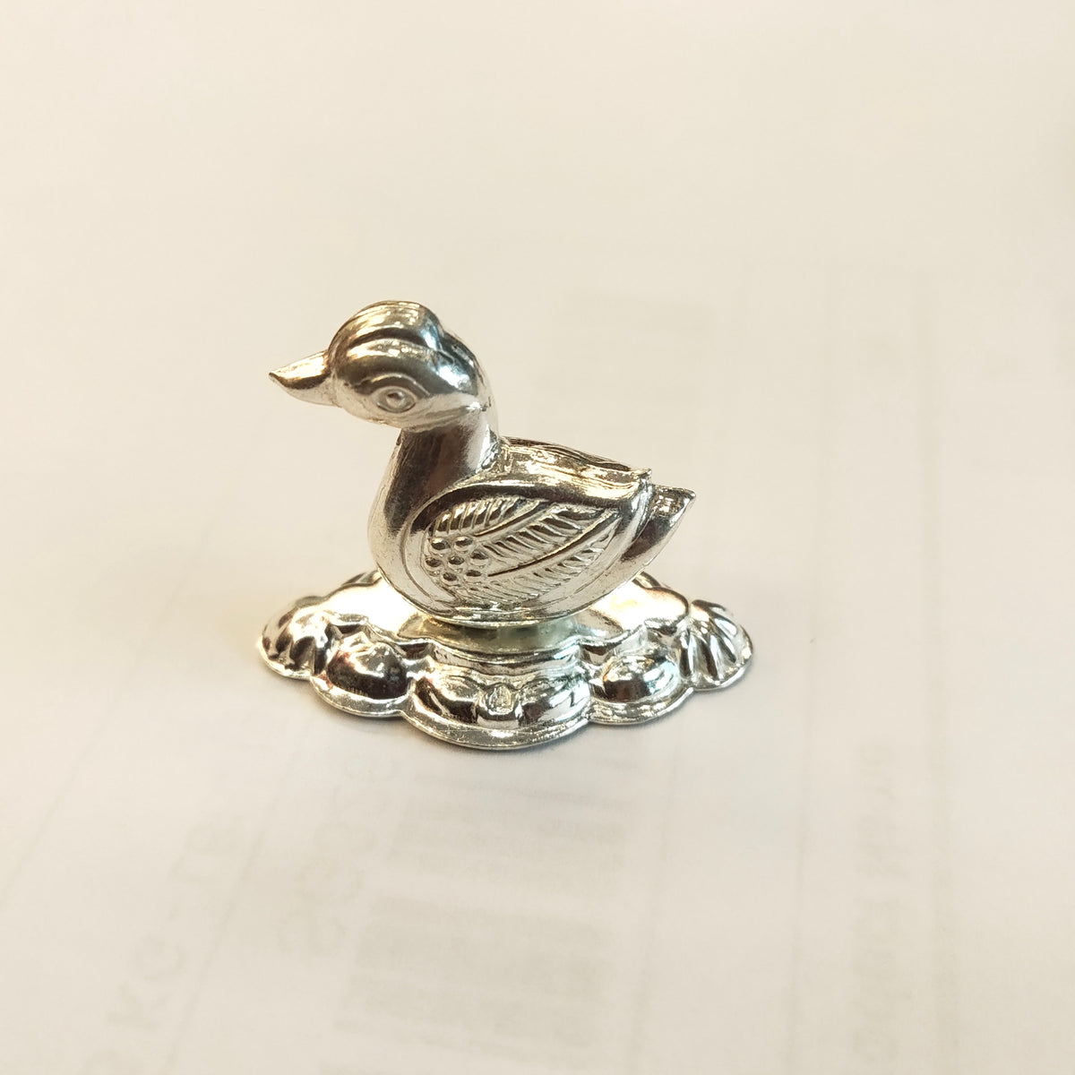 Silver Duck Idol on Decorative Base