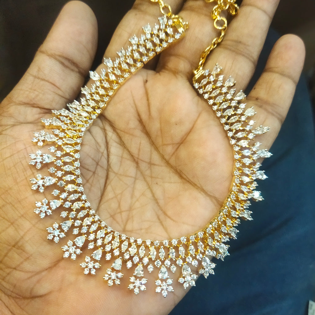 White Zircon Necklace Set - Rhodium Gold Plated