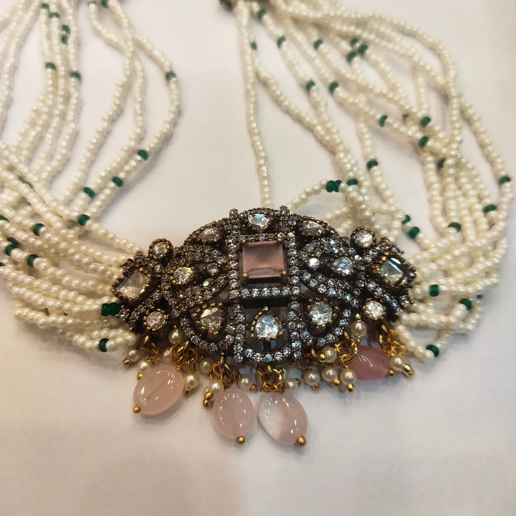 Asp Victorian Diamond Beaded Choker Necklace Set