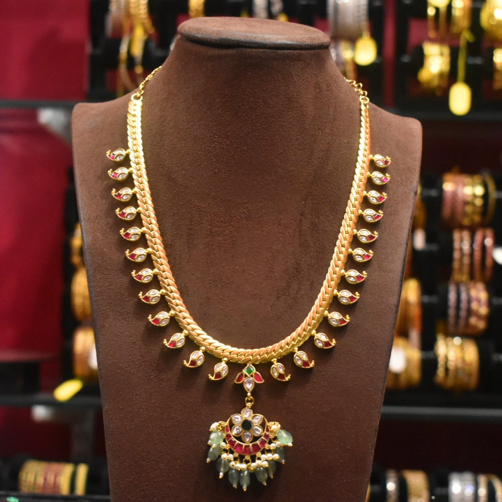 Asp 24 K Gold Plated Jadau Kundan Mango Jalebi Necklace