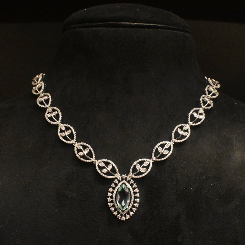 White Rhodium Zircon Necklace Set - Classy Diamond-Look Design