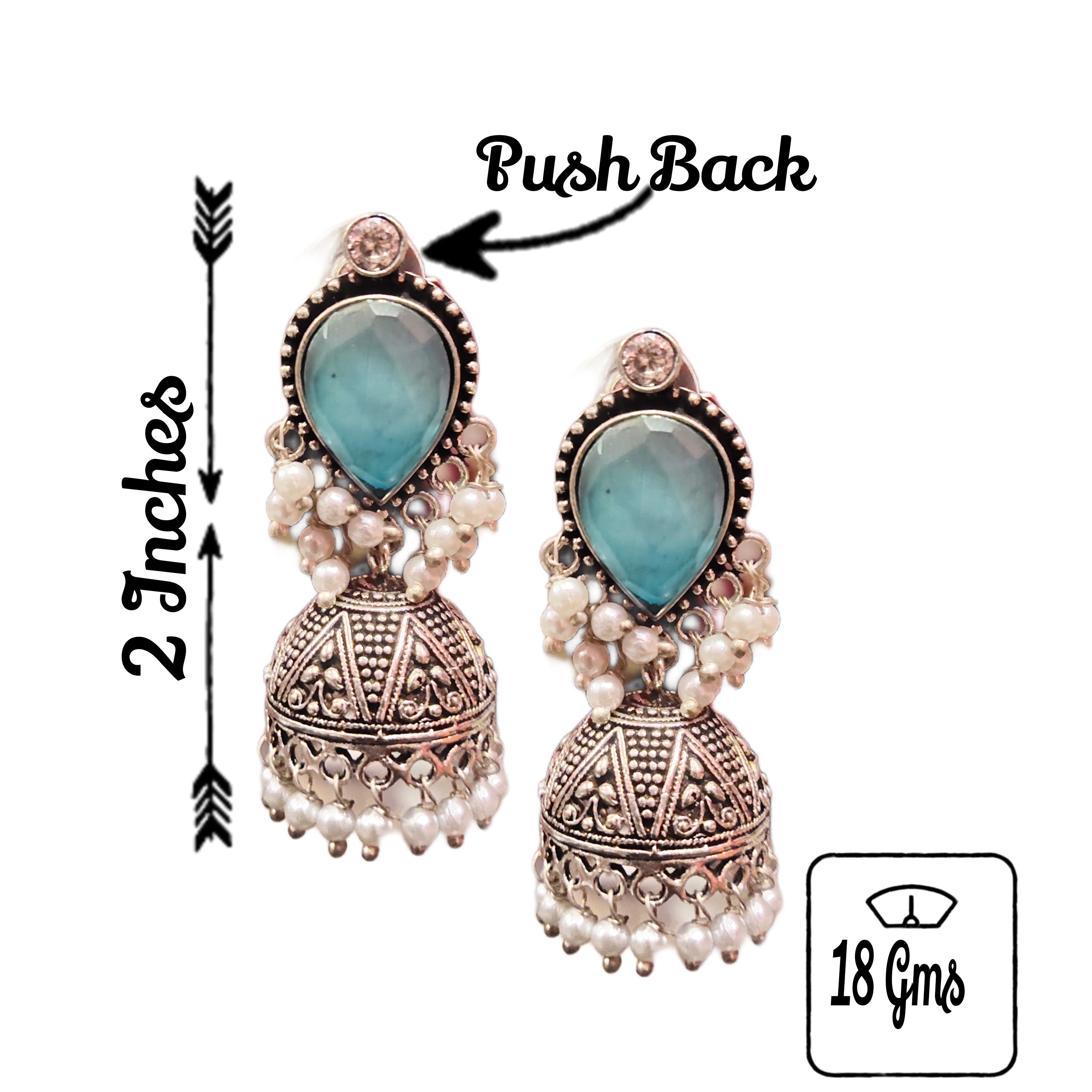 Oxidized Silver Jhumka Earrings with Pink Accents - Traditional Indian Jewelry