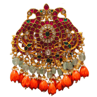 "Dazzling Elegance: The Exquisite Grand Jadau Kundan Peacock Pendant by ASP Fashion Jewellery"