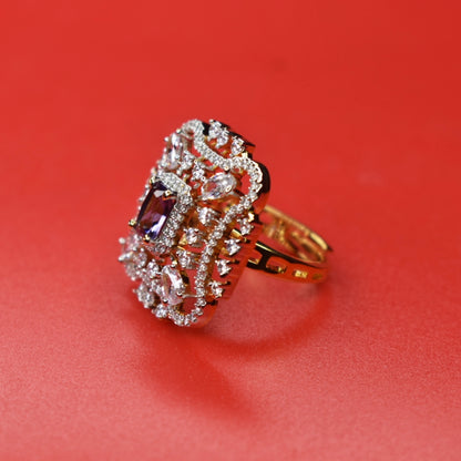 "Glamour and Grace: The Ultimate Gold Plated American Diamond Finger Ring for Women"