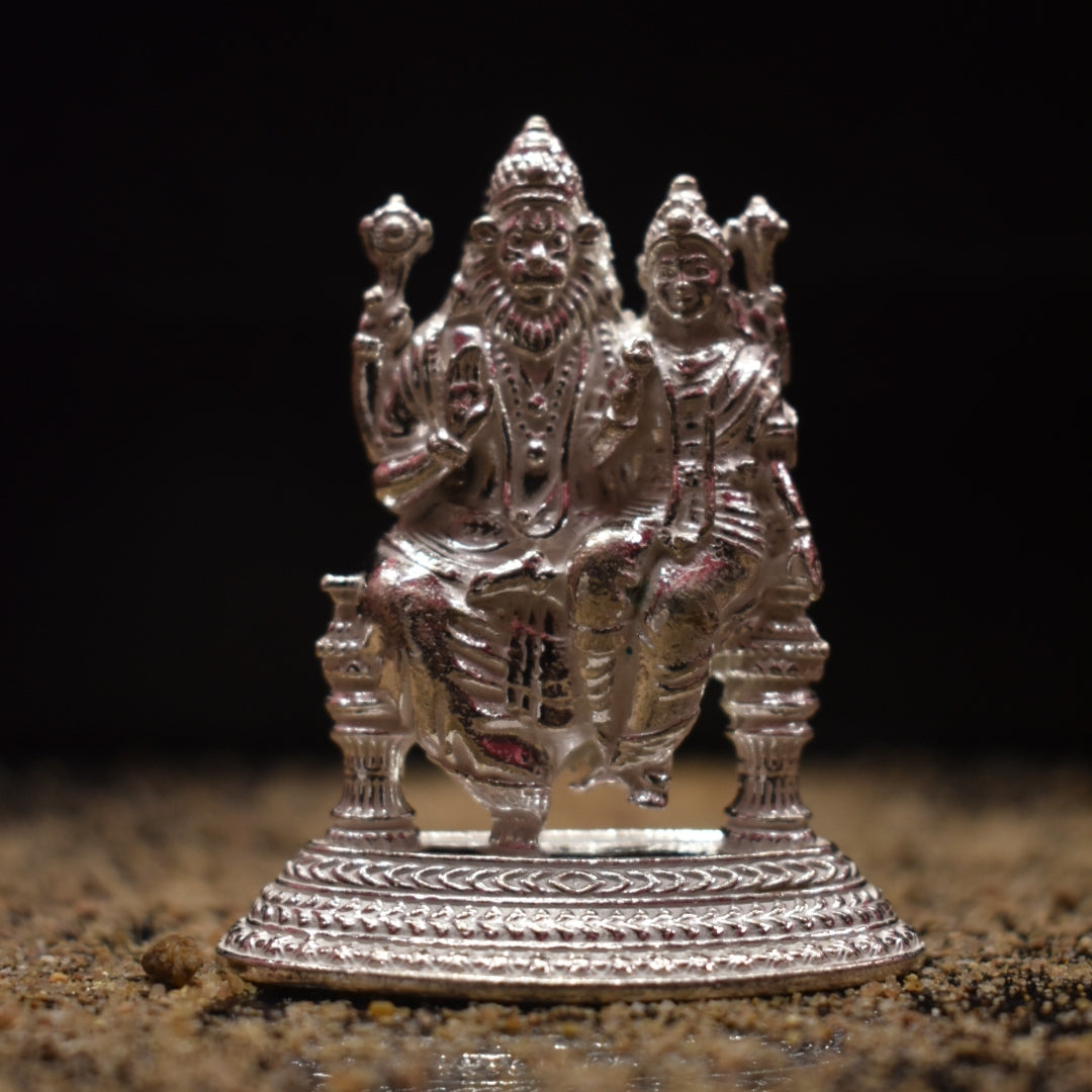 Pure Silver Lakshmi Narsimha Swami Idol - Handcrafted Deity Statue