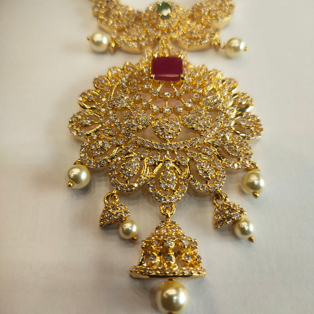 CZ Gold Plated Long Necklace Set - Sophisticated Bridal Jewelry Collection