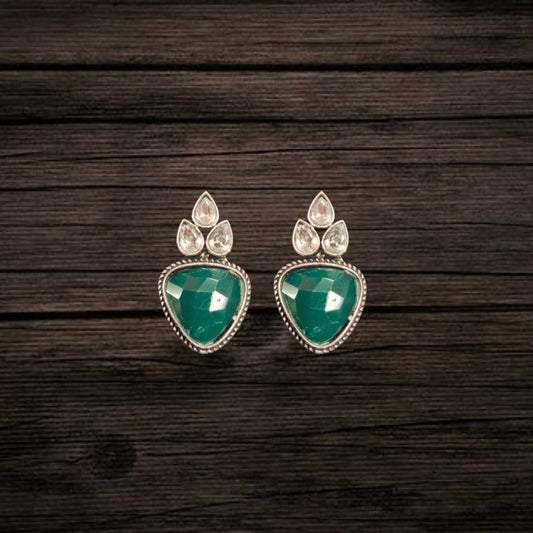 Asp Fashion Jewellery Green Oxidised Silver Stud Earrings