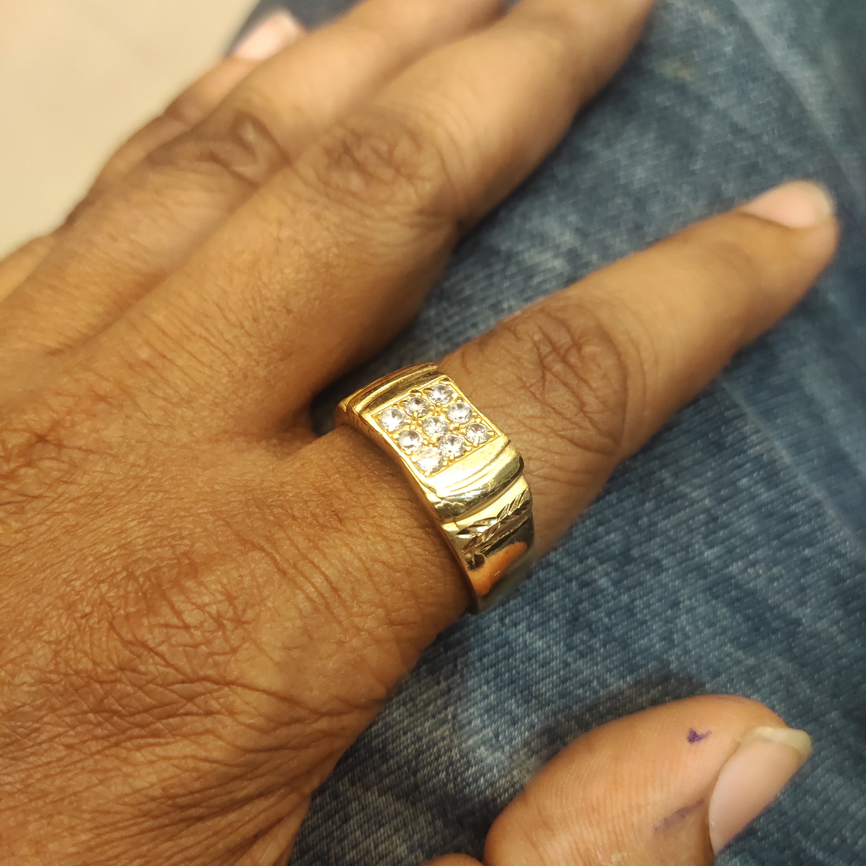 Vintage Style Gold Plated Zircon Ring for Men - Size 28