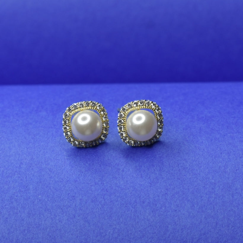 Zirconia & Pearl Stud Earrings - Trendy Office Wear Jewelry