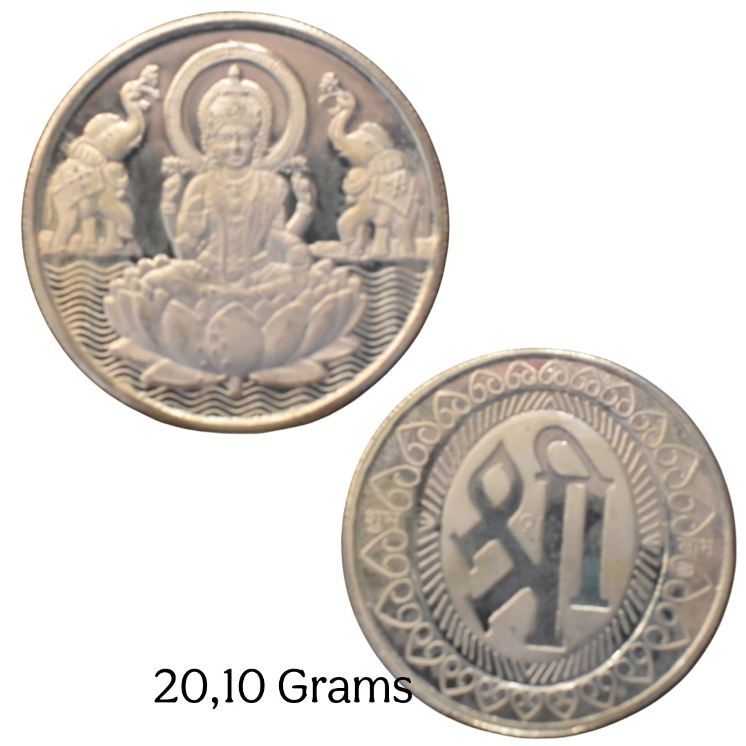 999 Pure Silver Coin - Laxmi & Shree Design (20 Grams, 4cm)