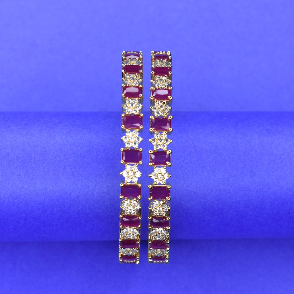 Gold Plated Ruby American Diamond Bangles - Luxury Wedding Jewelry