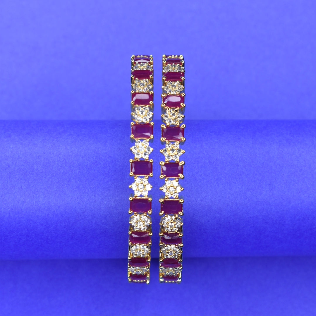 Gold Plated Ruby American Diamond Bangles - Luxury Wedding Jewelry