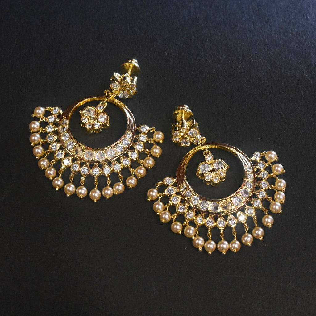 24K Gold Plated Screwback Pearl Chandbali Earrings