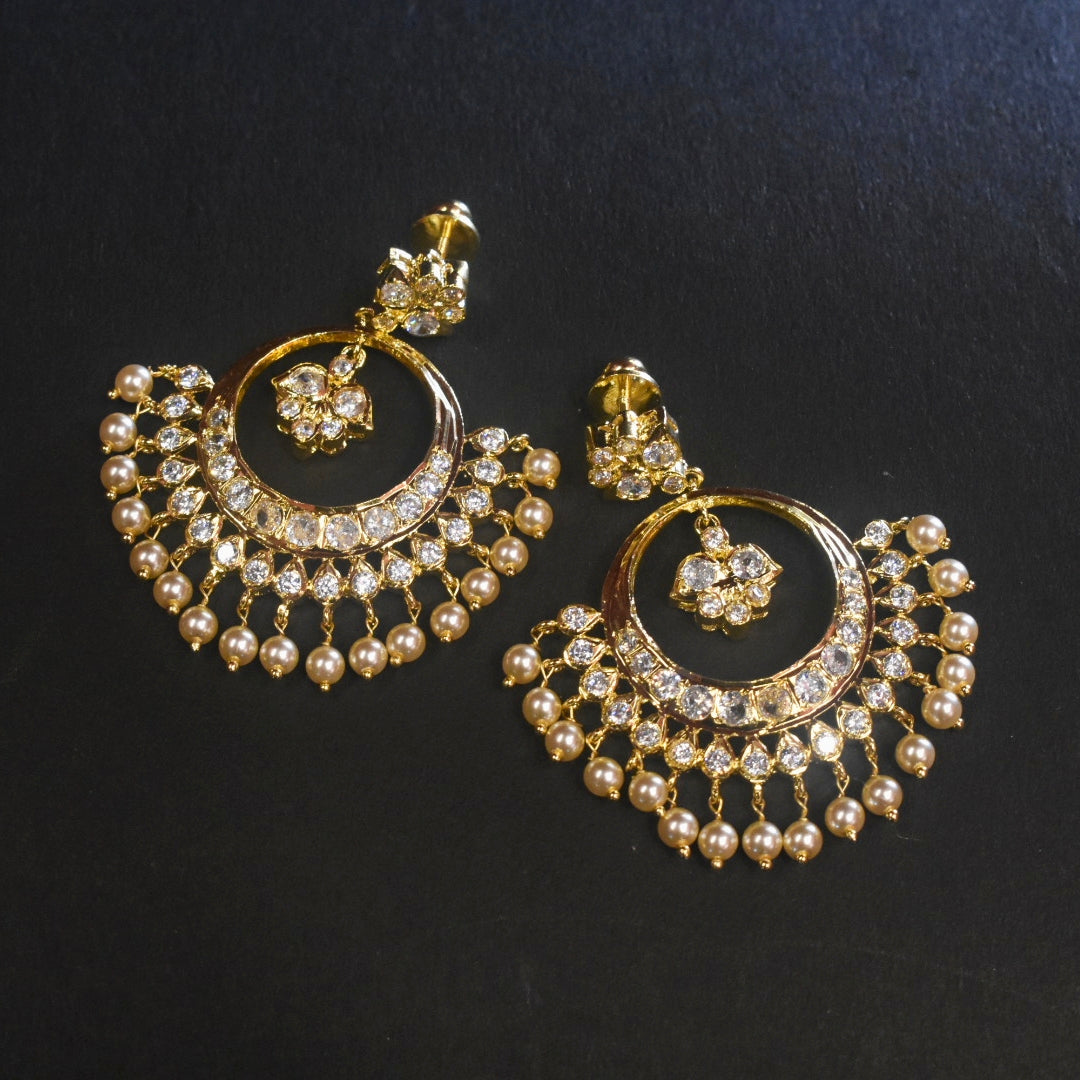 24K Gold Plated Screwback Pearl Chandbali Earrings