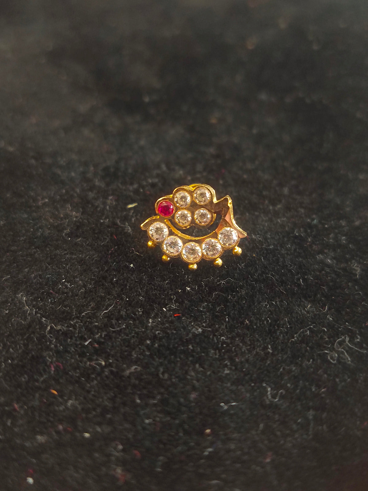 CZ Nose Pin with Ruby Accent | 18K Gold