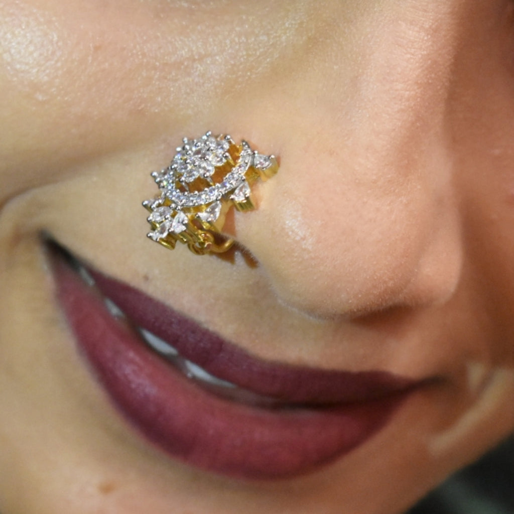 Asp Rhodium-Gold Plated Zircon Nose Pin - No Piercing Needed