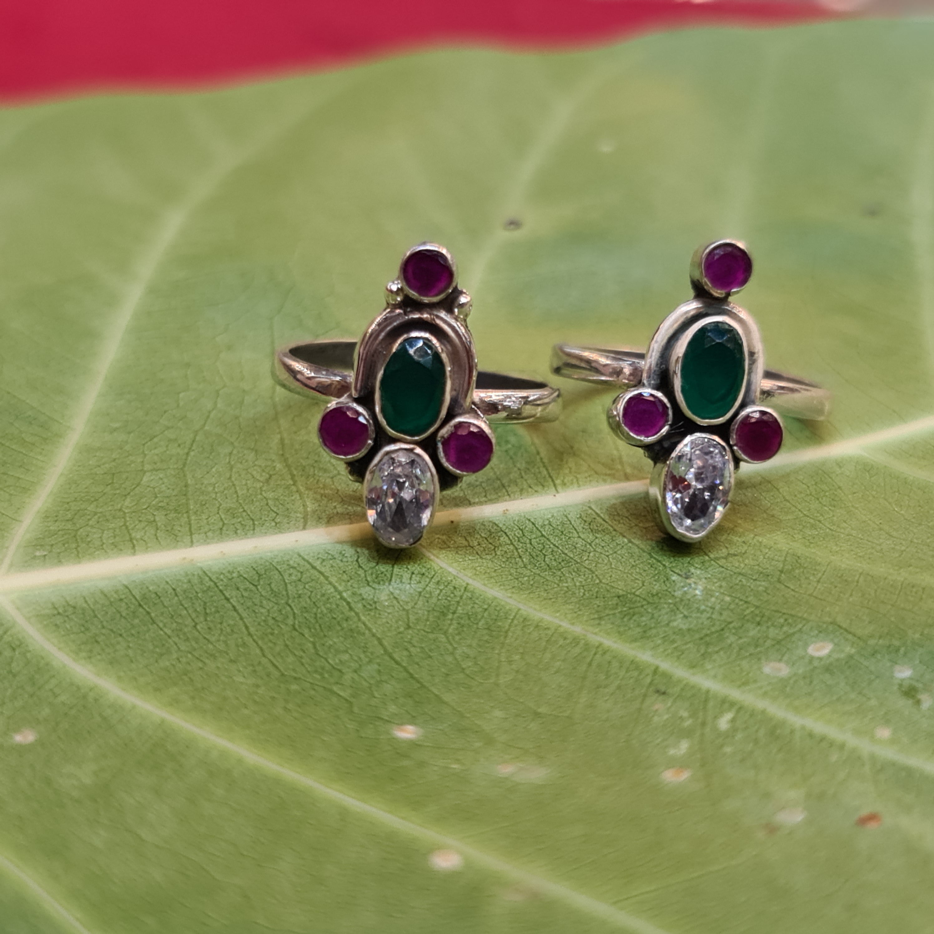 925 Sterling Silver Ruby Toe Rings - Glamorous Bridal Bichiya 8.6g