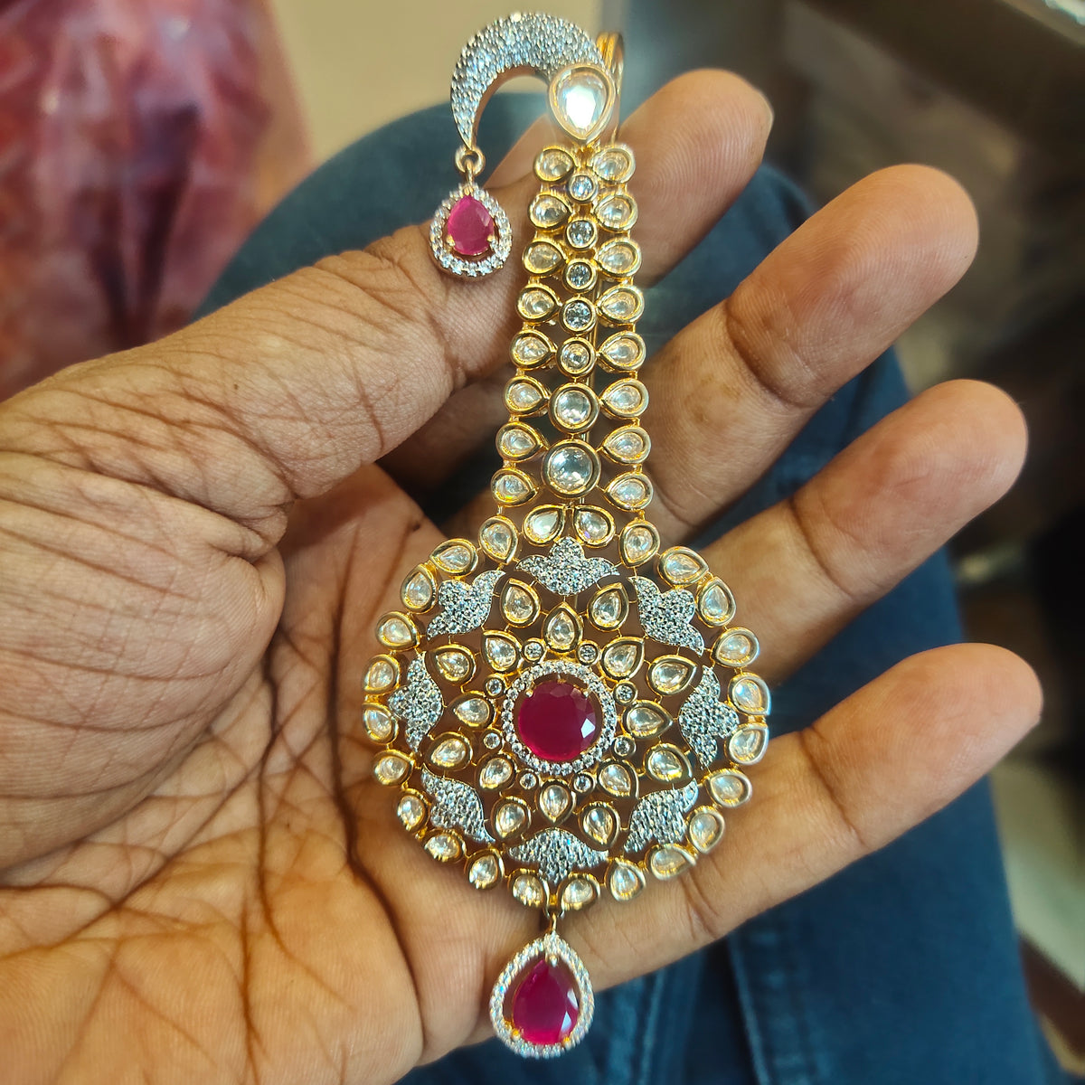Premium Zircon Kundan Kalangi for Groom Turban - Two Tone Gold & Rhodium