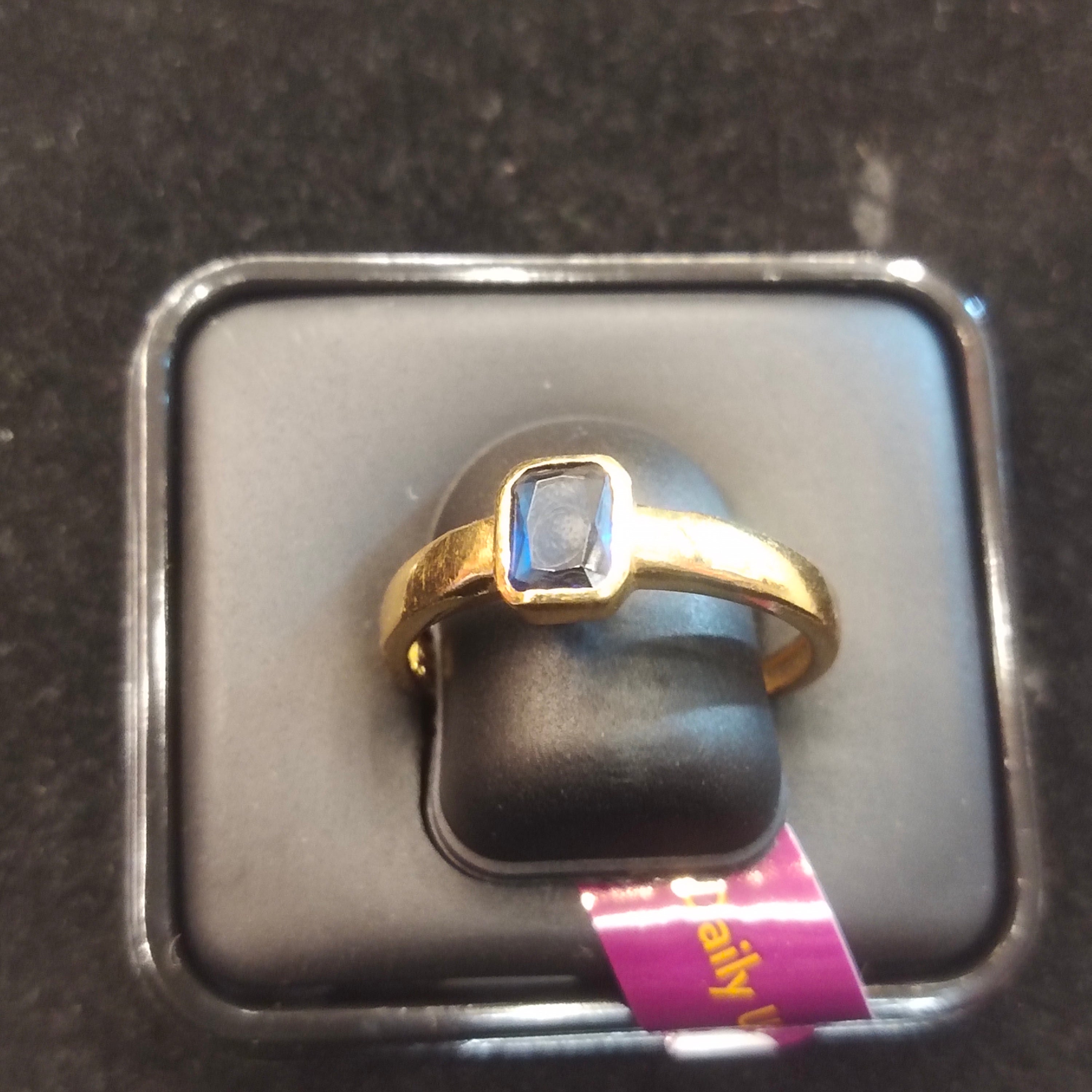 Gold Blue Sapphire Rectangular Solitaire Ring