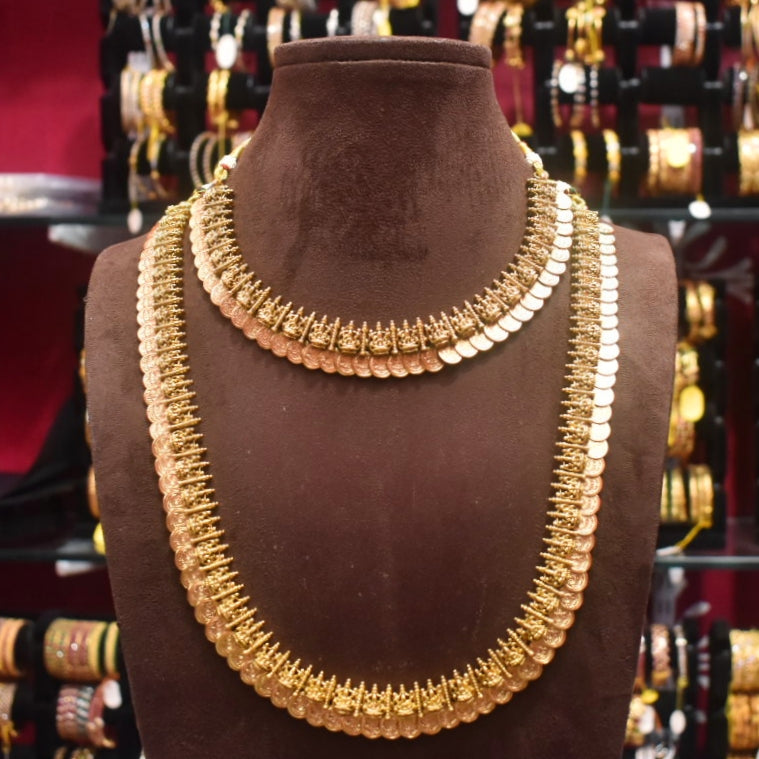 Antique Lakshmi Kasu Necklace - Traditional Temple Jewelry Haram